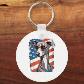 4. Juli US-Flagge Italienischer Windhund Hund Schlüsselanhänger (Vorderseite)