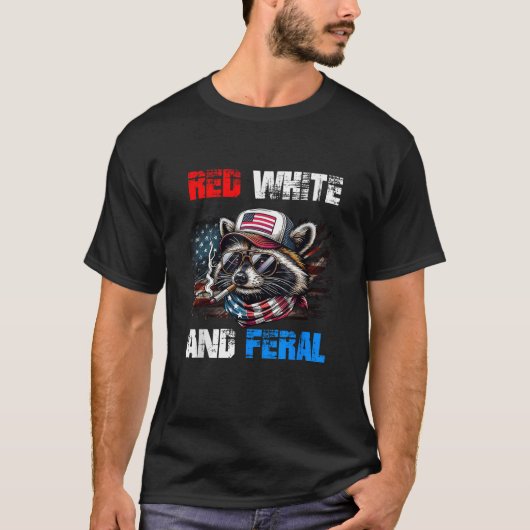 4. Juli US-Flagge Patriotic Red White Feral T-Shirt (Vorderseite)