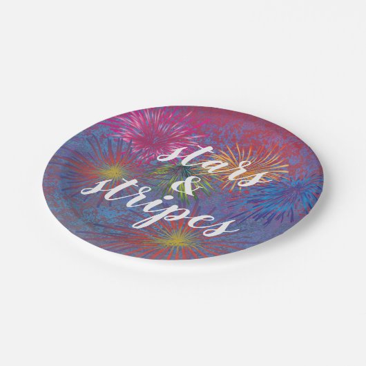 4. Juli US Flagge Patriotische Feuerwerke Pappteller (Schrägansicht)