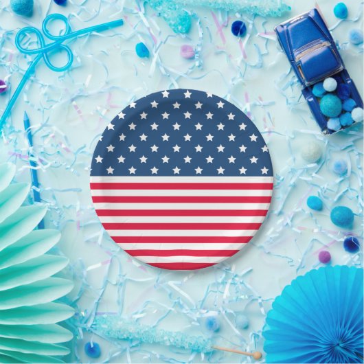 4. Juli US Flagge Rot Weiß und Blau Pappteller (Party)