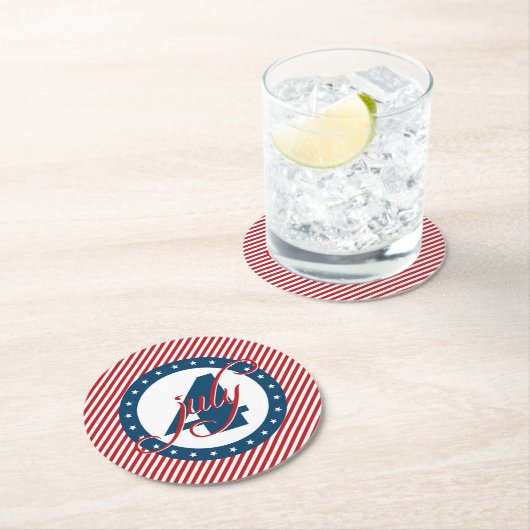 4. Juli US Flagge Runder Pappuntersetzer (Vor Ort)