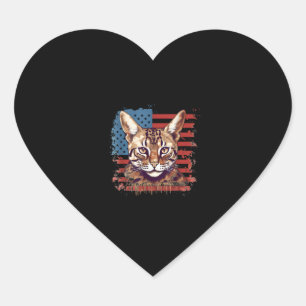 4. Juli US-Flagge Savannah Cat Herz-Aufkleber