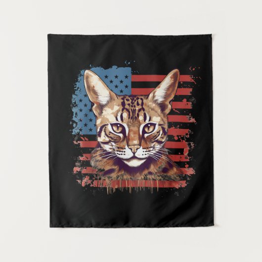 4. Juli US-Flagge Savannah Cat Wandteppich (Vorderseite)