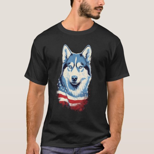 4. Juli US-Flagge Siberian Husky Hund T-Shirt (Vorderseite)