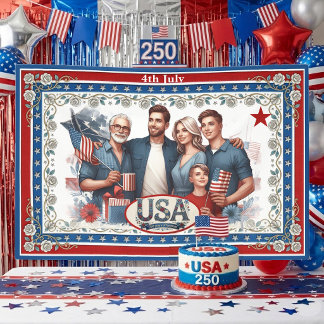 4. Juli USA 250-Jahr-Feier Florale Familienfoto Banner
