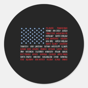 4. Juli USA Amerikanische Flagge Alle 50 Staatsnam Runder Aufkleber