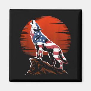 4. Juli USA Amerikanische Flagge Wolf Patriotische Magnet