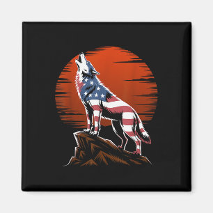 4. Juli USA Amerikanische Flagge Wolf Patriotische Magnet