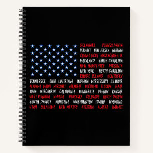 4. Juli USA Flag Alle 50 Staat Namen Notizblock