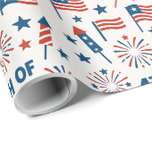 4. Juli | USA Flag, Fireworks & Stars Geschenkpapier (Rolleneckpunkt)