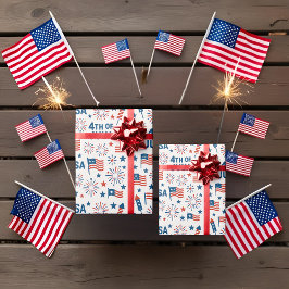4. Juli | USA Flag, Fireworks & Stars Geschenkpapier