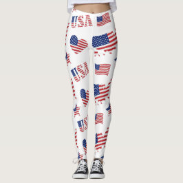 4. Juli USA Flag Heart Red Blue White Leggings