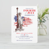 4. Juli USA Flag & Statue of Liberty Illustration Einladung (Stehend Vorderseite)