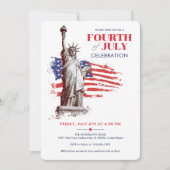 4. Juli USA Flag & Statue of Liberty Illustration Einladung (Vorderseite)