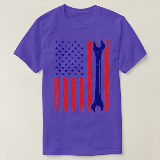 4. Juli USA Flag Wrench Mechanic Vin T-Shirt (Design vorne)