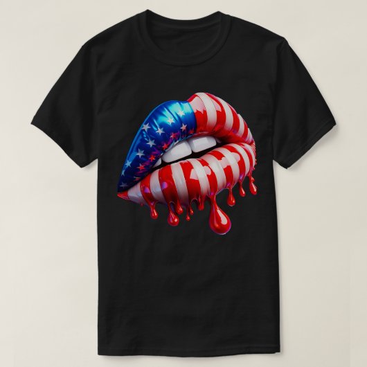 4. Juli USA Flagge Frauen Lippen, wo Lippenstift a T-Shirt (Design vorne)