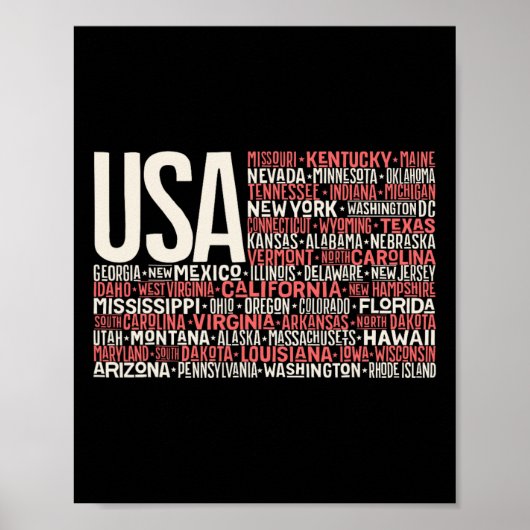 4. Juli USA Flaggen Amerika Staat Kartennamen Poster (Vorne)