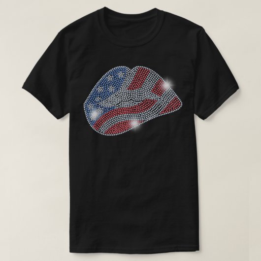 4. Juli USA LIPS Flag Bling Kristall Men women  T-Shirt (Design vorne)