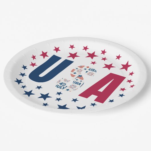 4. Juli USA Paper Plate with Stars Pappteller (Schrägansicht)