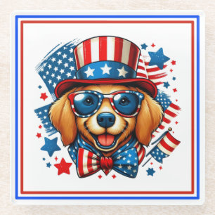 4. Juli USA Patriotischer Hund Unabhängigkeitstag Glasuntersetzer