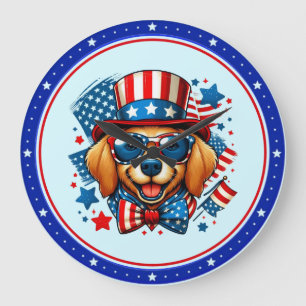4. Juli USA Patriotischer Hund Unabhängigkeitstag Große Wanduhr