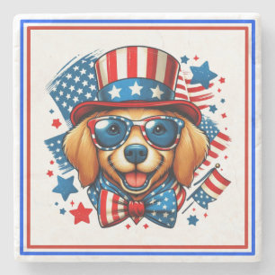 4. Juli USA Patriotischer Hund Unabhängigkeitstag Steinuntersetzer