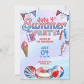 4. Juli USA Summer Pool Party Einladung (Vorderseite)