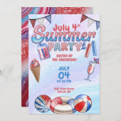 4. Juli USA Summer Pool Party Einladung (Vorne/Hinten)