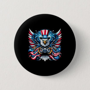 4. Juli Video Game Bald Eagle American Flag Bo Button