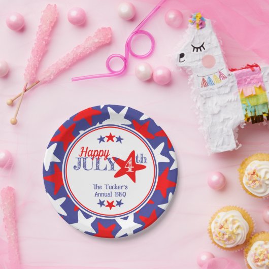 4. Juli Vierte Sterne Red White Blue Patriotic Pappteller (Party)