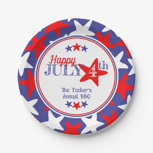 4. Juli Vierte Sterne Red White Blue Patriotic Pappteller (Vorderseite)