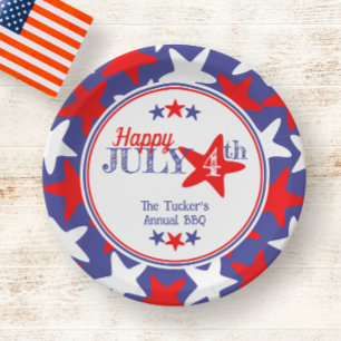 4. Juli Vierte Sterne Red White Blue Patriotic Pappteller