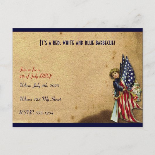 4. Juli Vintage Freiheitsmädchen mit Flaggen Postkarte (Vorderseite)