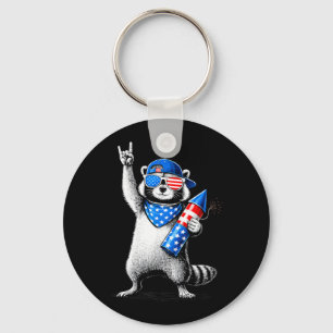 4. Juli-Waschbär-Feuerwerk-USA-Flagge Männer Fraue Schlüsselanhänger