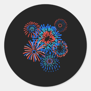 4. Juli Wasserfarbe Feuerwerk patriotisch Runder Aufkleber