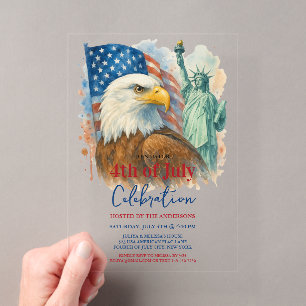 4. Juli Wasserfarben Adler Patriotische Party Acryleinladungen