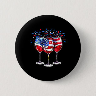 4. Juli Wein Gles Patriotic Red White Blue Usa Button