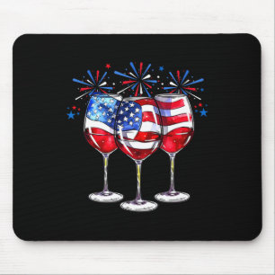 4. Juli Wein Gles Patriotic Red White Blue Usa Mousepad
