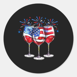 4. Juli Wein Gles Patriotic Red White Blue Usa Runder Aufkleber