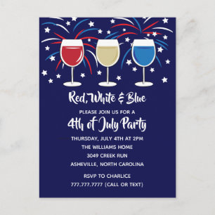 4. Juli Wein Rot Weiß und Blau Party Einladungspostkarte