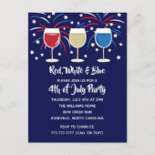 4. Juli Wein Rot Weiß und Blau Party Einladungspostkarte (Vorderseite)