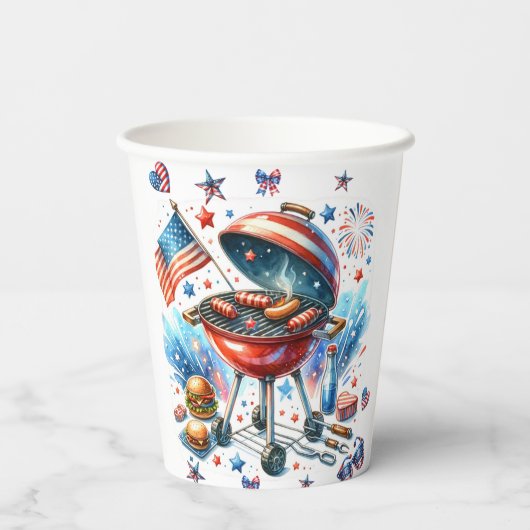 4. Juli Wiedersehen Bakyard Grillen Party Pappbecher (Rückseite)