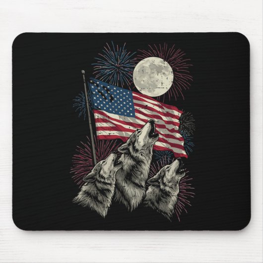 4. Juli Wölfe Mond Meme Lustig USA-Flagge Männer W Mousepad (Vorne)
