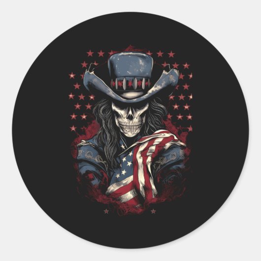 4. Juli Y'Allternative US-Flagge Western Skull Runder Aufkleber (Vorderseite)