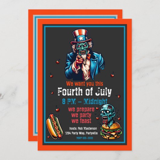 4. Juli Zombie Uncle Sam Einladung (Vorne/Hinten)