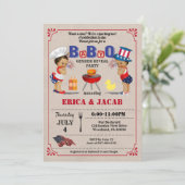 4. Juli Zwillinge Paare GRILLEN Babydusche Einladung (Stehend Vorderseite)