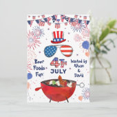 4. JULY American Flag Fireworks GRILLEN Party Einladung (Stehend Vorderseite)