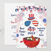 4. JULY American Flag Fireworks GRILLEN Party Einladung (Vorne/Hinten)