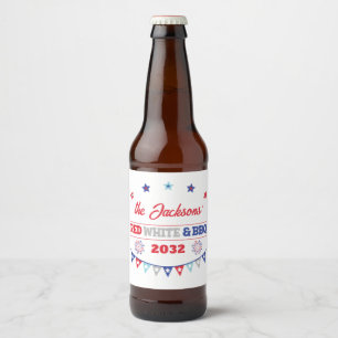 4. july Red white und GRILLEN Familienname patriot Bierflaschenetikett
