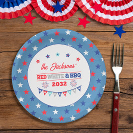 4. july Red white und GRILLEN Familienname patriot Pappteller